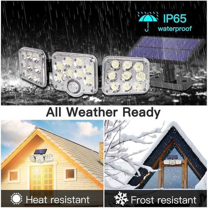 Outside 3 mode Solar Outdoor Lights 2000LM 177 LED Security Lights with Remote Control, 3 Heads Motion Sensor Lights, IP65 Waterproof, 270° Wide Angle Flood Wall Lights -white Shade