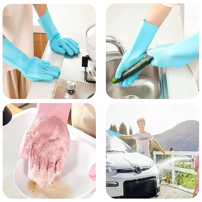 Silicon Hand Gloves for Kitchen Dishwashing, Pet Grooming and car wash