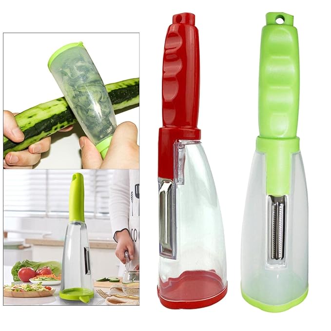 Pack of 2 Smart Multifunctional Vegetable/Fruit Peeler for Kitchen with Containers, Stainless Steel Blade